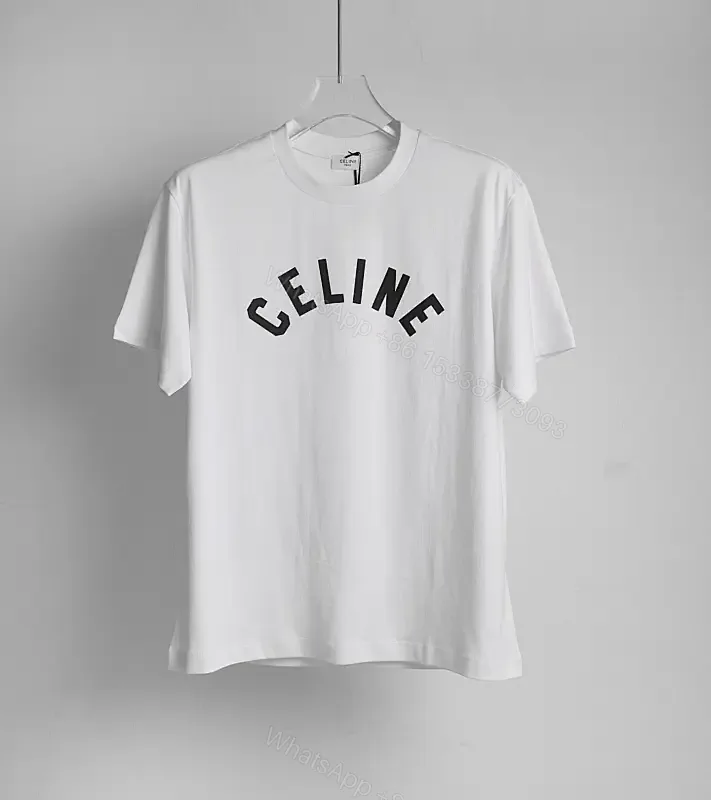 View 1 of White Cotton Graphic Tee: Bold CELINE-Inspired Minimalist Shirt