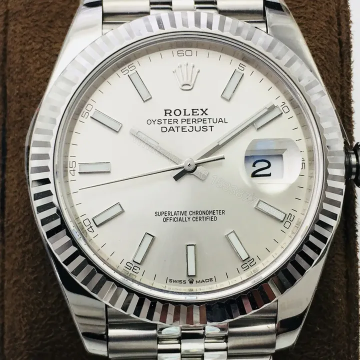 View 1 of Rolex Datejust 41 Stainless Steel Fluted Jubilee Silver Dial 126334-0004