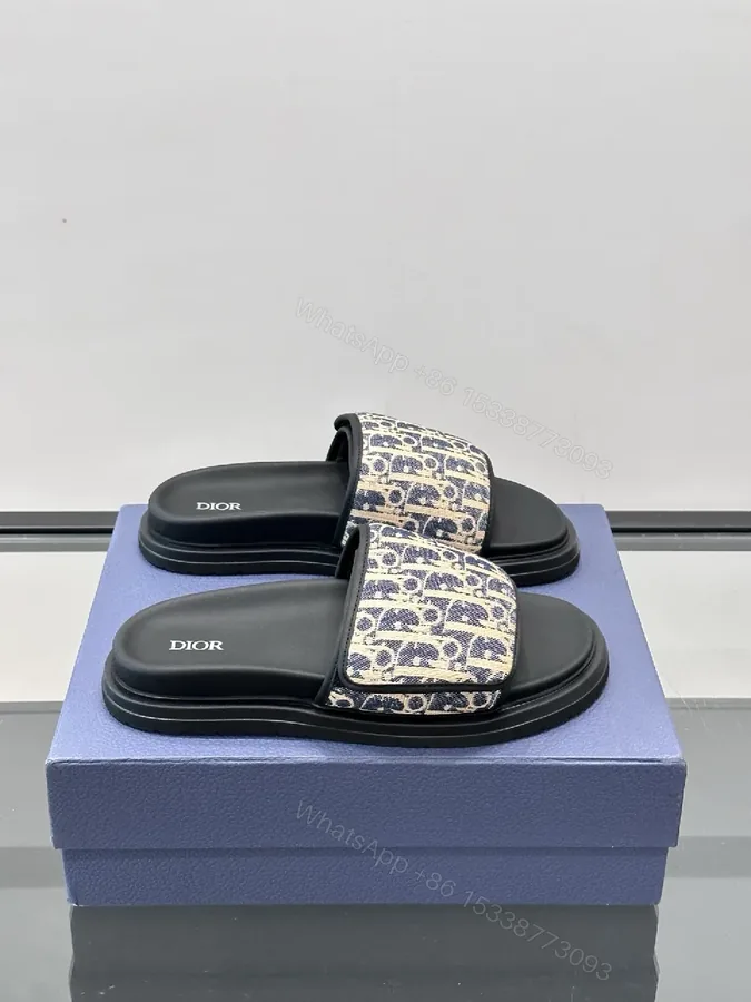 View 1 of Patterned Luxe Slides with Signature Detail - Summer Comfort