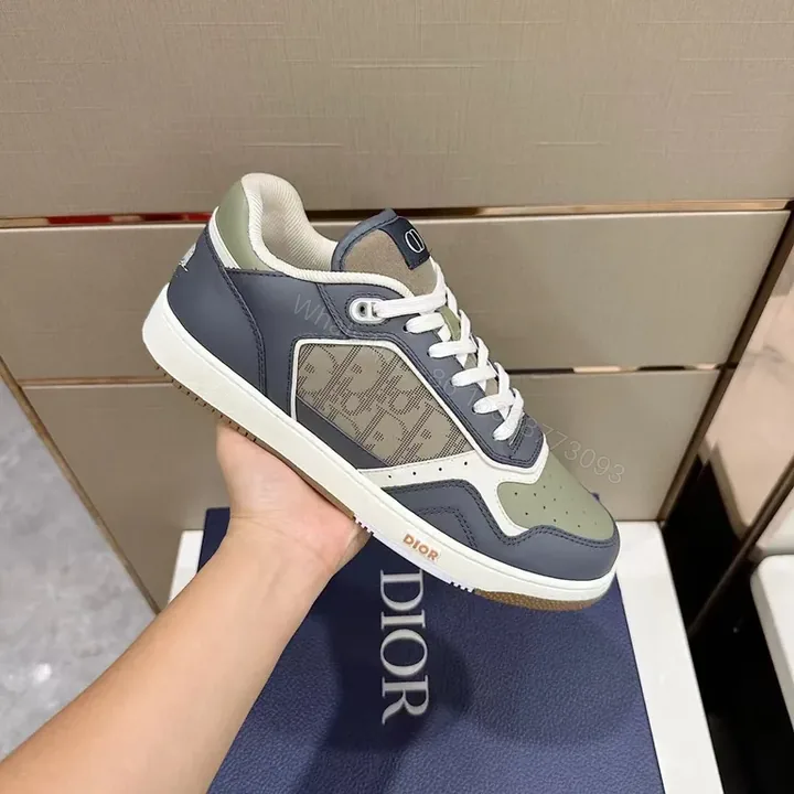 View 1 of Bold Leather-Textile Luxe Sneaker with Monogram Accents
