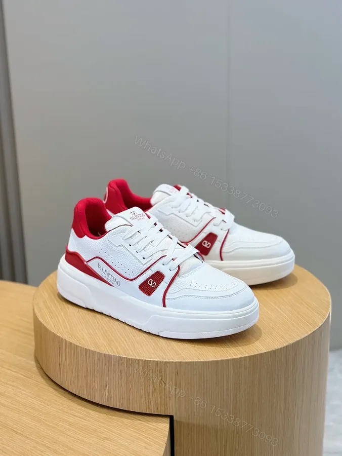 View 1 of White Leather Platform Sneakers with Red Piping, Casual Luxe Style, All-Day Comfort