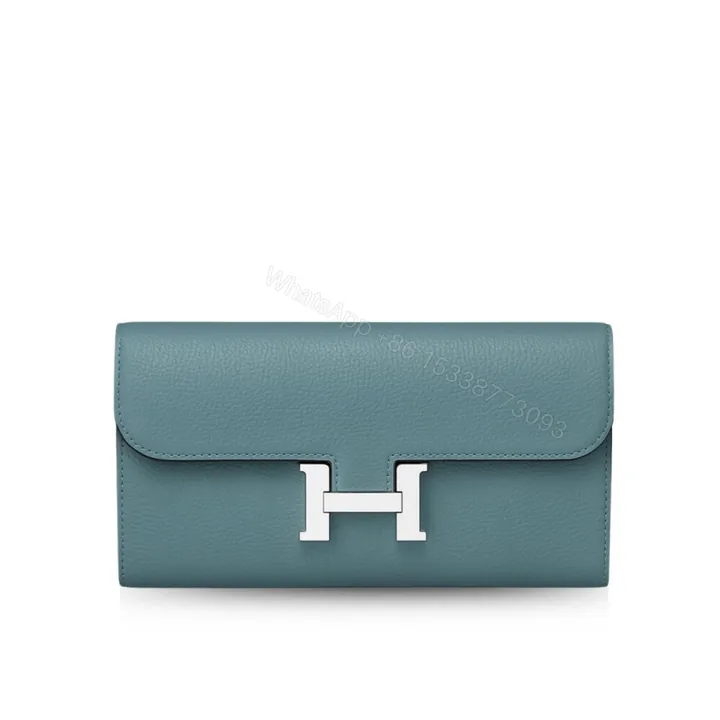 View 1 of Hermes Constance Togo Long Wallet Silver Toned Hardware Blue 20Cm