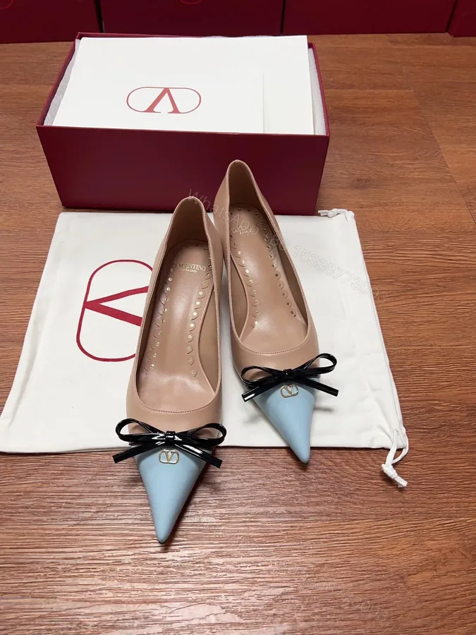 View 1 of Valentino Women Beige And Light Blue Leather Pumps