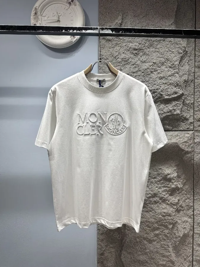 View 1 of White Cotton Luxe Tee with Embroidered Detail