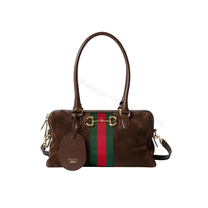 View 1 of Gucci Borsetto Medium Boston Bag Suede Leather Dark Brown 28Cm