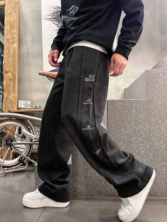 View 1 of Balenciaga一比一休閒長褲男士款黑色直筒寬鬆運動褲字母刺繡款