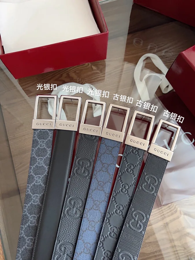 View 1 of Gucci 高仿窄版方扣皮帶 男士多色壓紋造型款