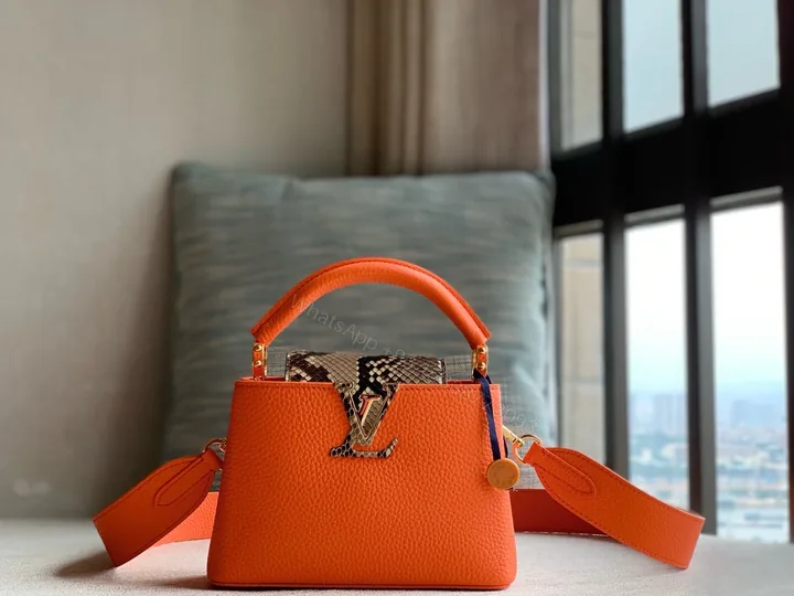 View 1 of LV 一比一 女款 Capucines 橘色手提包 高級斜背包