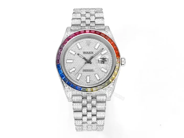 View 1 of Best Rolex Datejust Rainbow 41 replica 41MM Pavé Dial Silver Jubilee Bracelet Edition RG-DATEJUST41-RAINBOW-PAVE-SILVER-JUBILEE