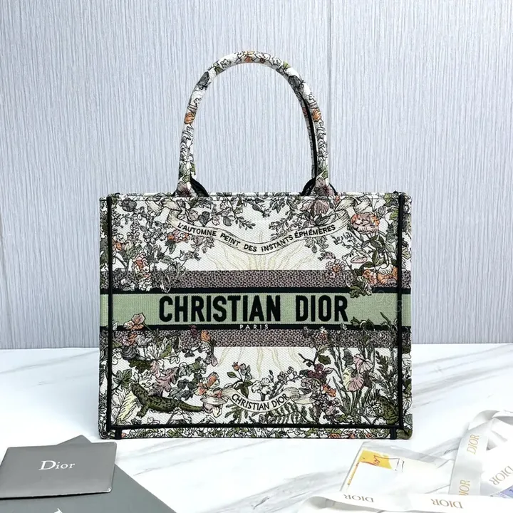 View 1 of Statement Floral Tote with Bold Dior Strips â€“ Everyday Luxury Tote