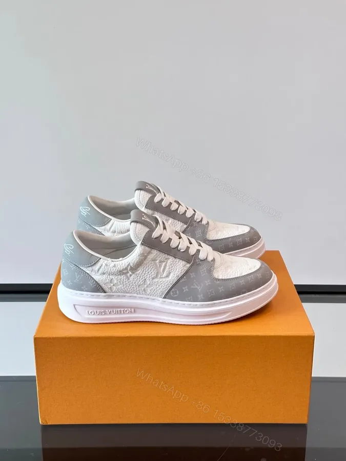 View 1 of LV Men White Gray Leather Sneakers