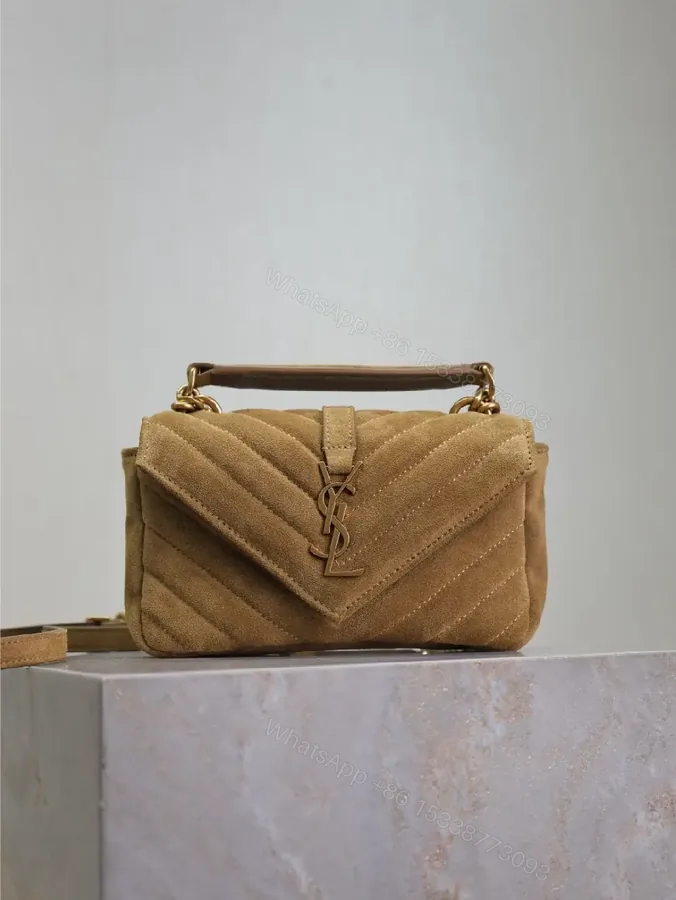 View 1 of Warm Taupe Quilted Mini Bag with Luxe Hardware, Envelope Flap