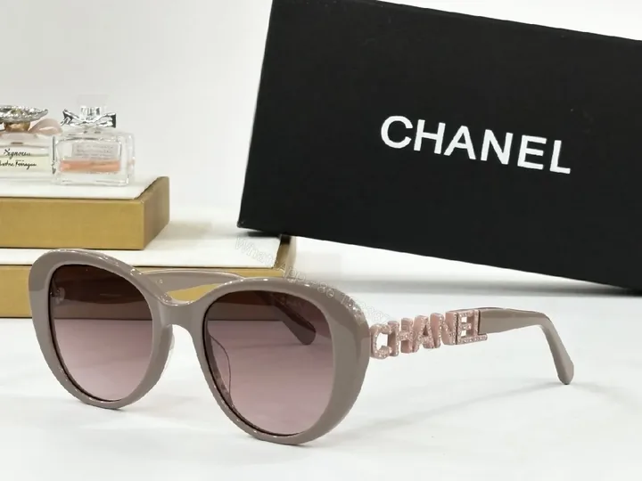 View 1 of Chic Taupe-Pink Oversized Round Sunglasses with Logo Detail