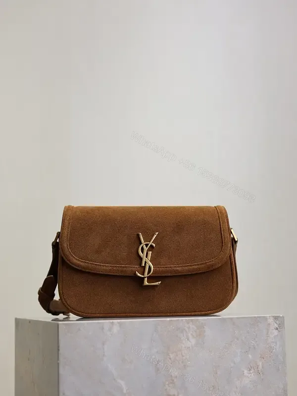 View 1 of Textured Suede Shoulder Bag with YSL Hardware Luxury Compact Bag