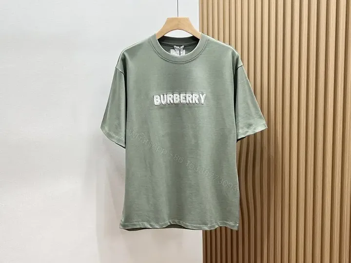 View 1 of Olive Cotton Oversized Burberry Logo Tee Short-Sleeve Shirt