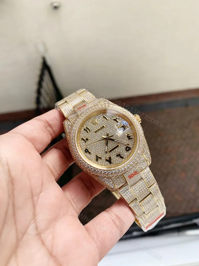 View 1 of Rolex OYSTER PERPETUAL 41mm 904L SS SILVER/GOLD MOISSANITE DIAMONDS BRACELET AND DIAL A2824 iced out
