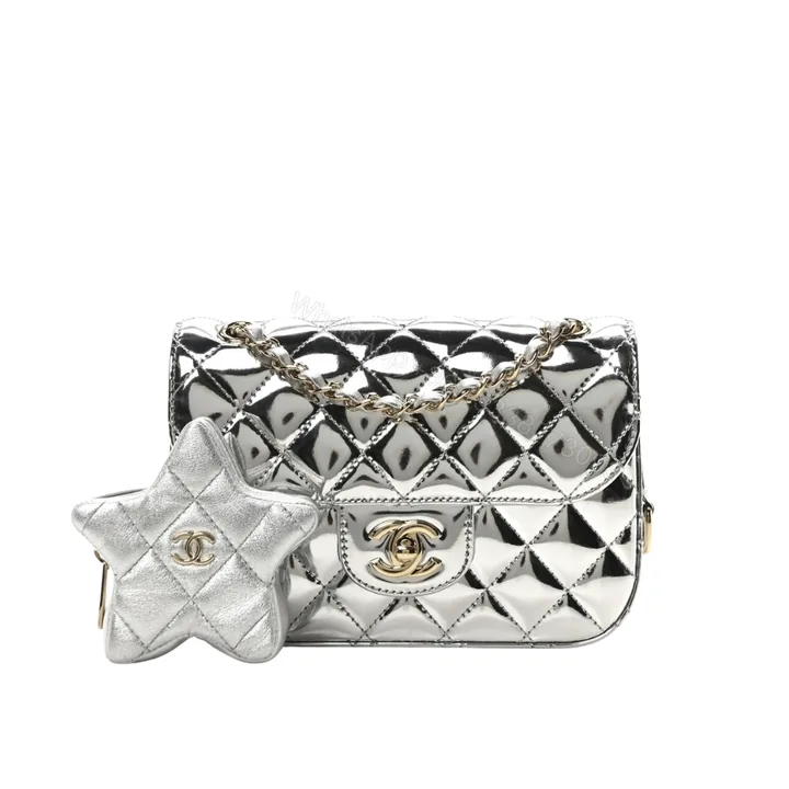 View 1 of Chanel Mini Flap Bag Star Coin Purse Silver 21Cm