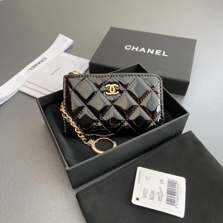 View 1 of 高仿Chanel*AP0221零錢包黑色漆皮金扣免檢版