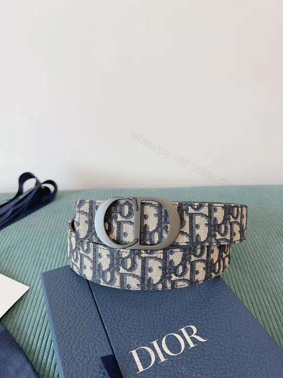 View 1 of Blue-Gray Monogram Jacquard Belt with Double Ring Buckle â€“ Premium Designer-Inspired Style