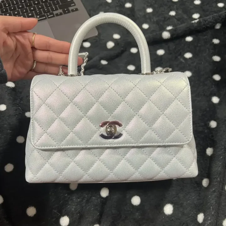 View 1 of Chanel Coco Handbag Leather Light Grey Woman’s 23cm