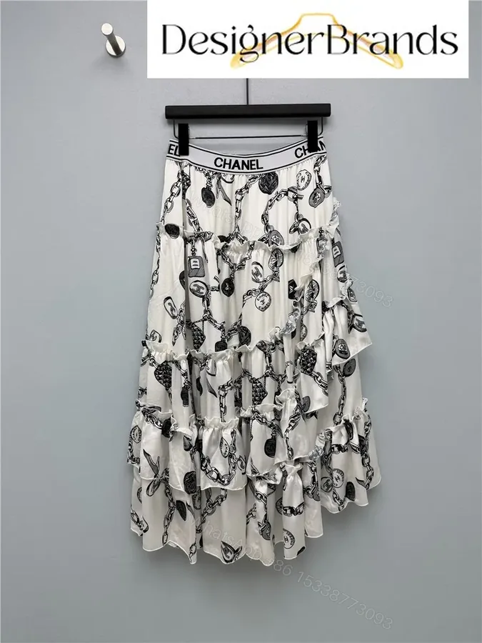View 1 of Chanel White Maxi Dress with Black Chain Print