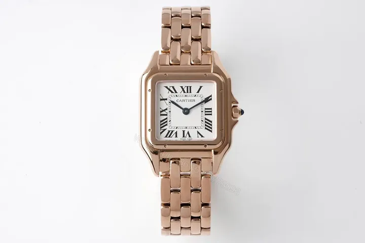 View 1 of GS Factory Cartier Panthère de Cartier Rose Gold Watch – 27x37mm, Silver Dial, Blue Hands, Steel Bracelet