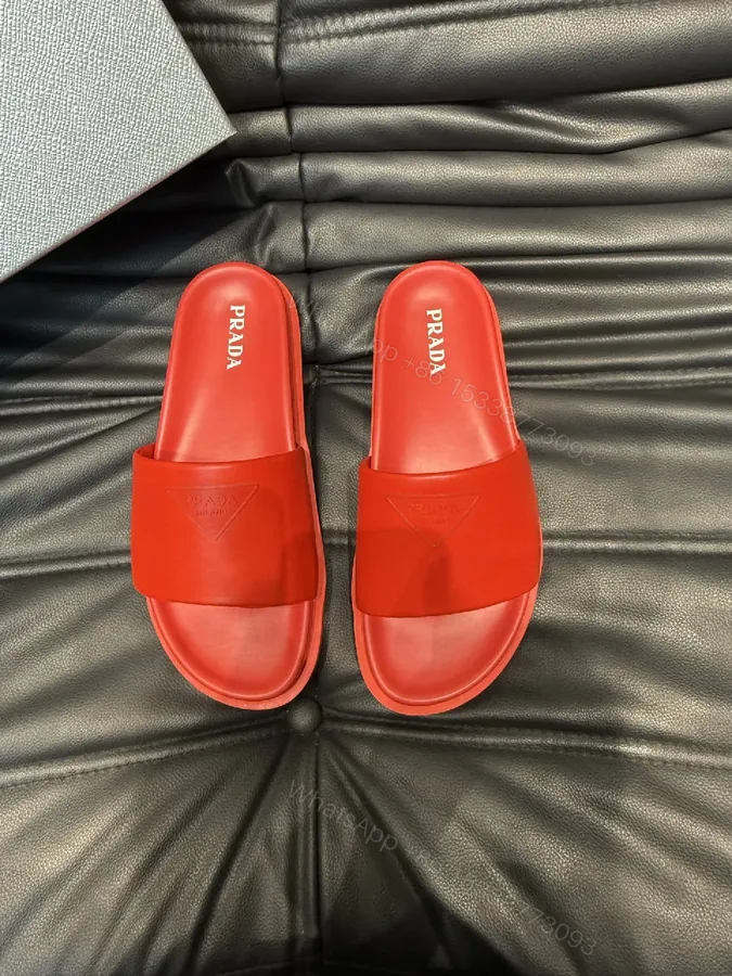 View 1 of Red Leather Minimalist Slides with Comfort-First Footbed