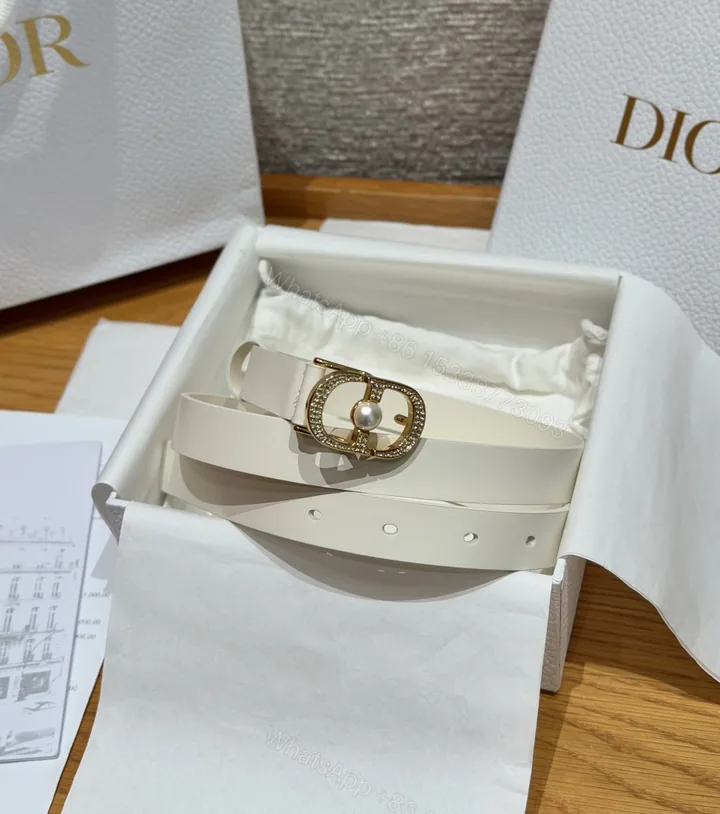 View 1 of DiorA貨男女款CD藍白老花帆布皮帶黑扣設計休閒百搭時尚款