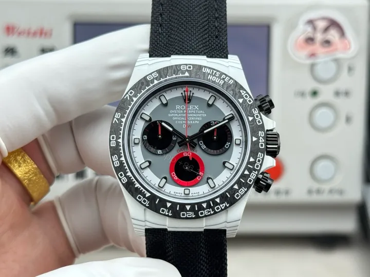 View 1 of Rolex Daytona Carbon Fiber Replica 40MM Premium Black Fabric Strap Custom Edition RG-ROLEX-DAYTONA-BLACK-FIBER