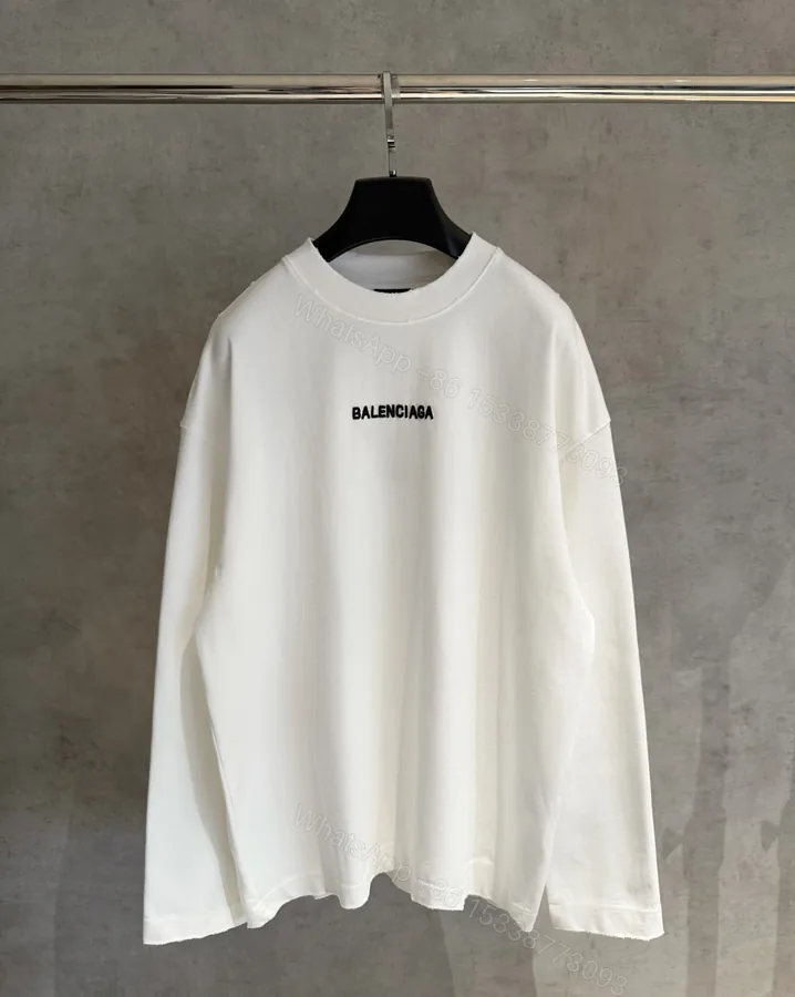 View 1 of Balenciaga高仿男士白色長袖T恤 刺繡LOGO簡約設計款