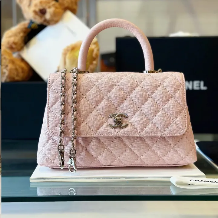 View 1 of Chanel Coco Handbags Leather Pink With Silver Lock 23cm
