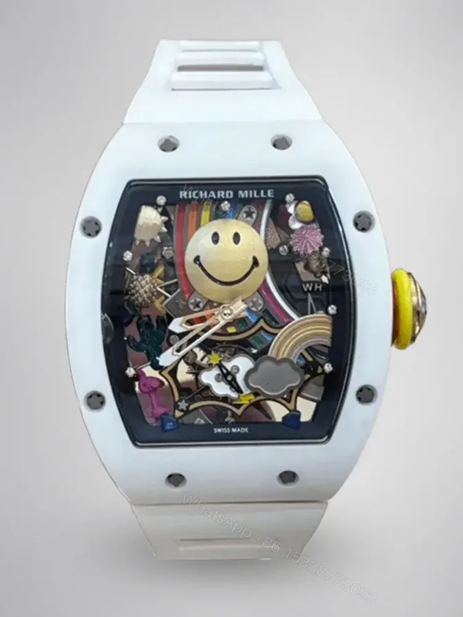 View 1 of Replica Richard Mille RM 88 Smiley Swiss Automatic Tourbillon White Rubber Strap