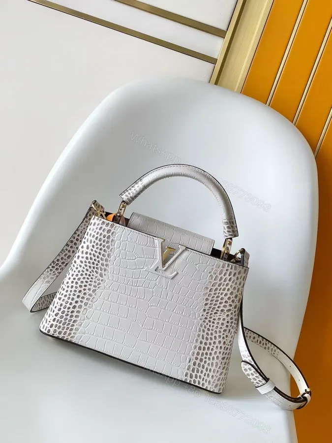 View 1 of LV 復刻 女款 Capucines 鱷魚壓紋 手提肩背包 白色高級質感款