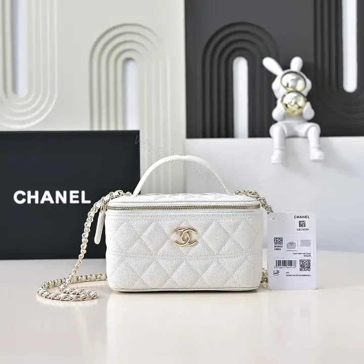 View 1 of Quilted White Belt Bag with Gold Emblem, Compact Luxury