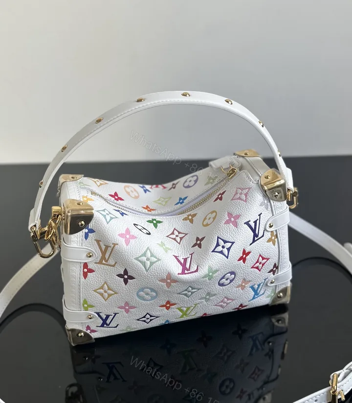 View 1 of LV高仿彩色Monogram白底曲線造型手袋金屬包角獨特推薦款