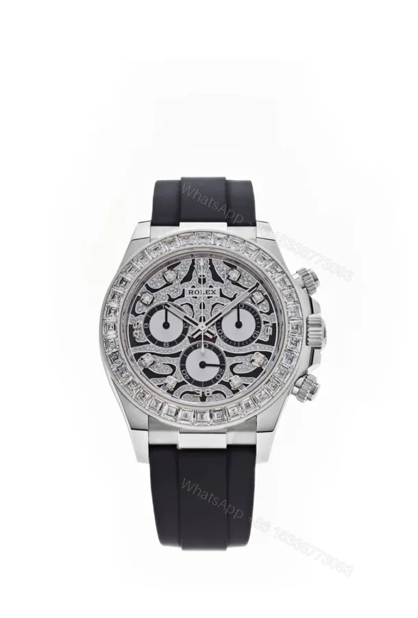 View 1 of Rolex Daytona 116589TBR 1:1 Replica – 18K Platinum-Plated Eye of the Tiger Diamond Dial Super Clone 4130