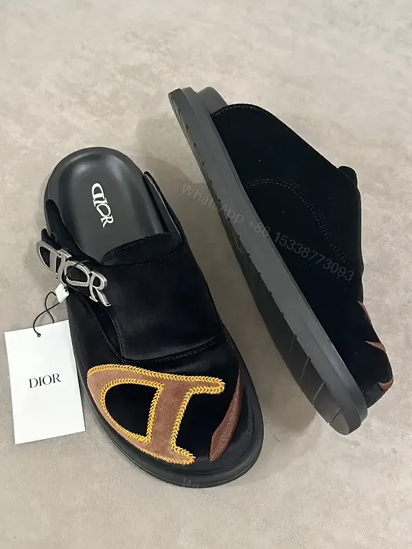 View 1 of Black Velvet Suede Modern Iconic D Logo Sandals