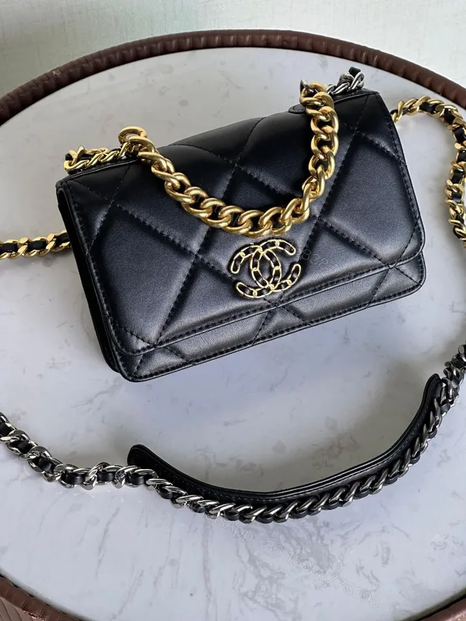View 1 of Design Lambskin Quilted 19 Wallet On Chain WOC Black – Dubai Fashion LUX