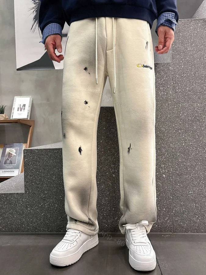 View 1 of Balenciaga A貨奶油白運動長褲 破損刷舊刺繡Logo款