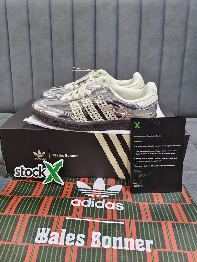 View 1 of FIRST COPY Adidas Samba x Wales Bonner Silver