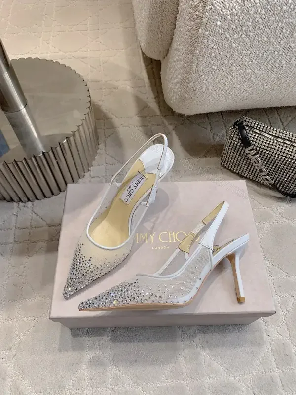View 1 of Crystal-Embellished Pointed-Toe Slingbacks - Elegant Glam Heels