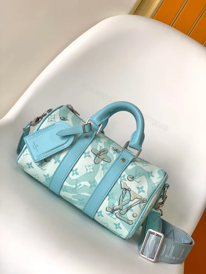 View 1 of LV 高仿 女款 Speedy 天藍印花手提包 小號斜背包