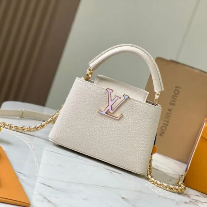 View 1 of Louis Vuitton LV Capucines Beige LV Pattern Purple 21cm