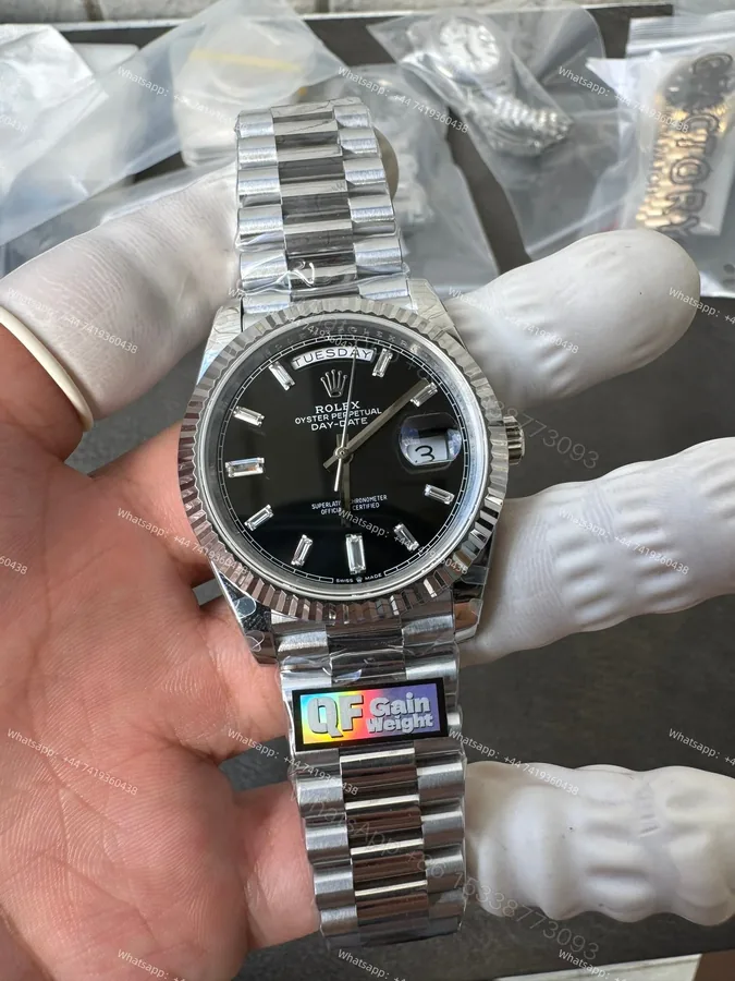View 1 of Rolex Day-Date M228236-0004 1:1 Replica Black Diamond Dial 40MM 3255 Movement Presidential Bracelet Super Clone Watch
