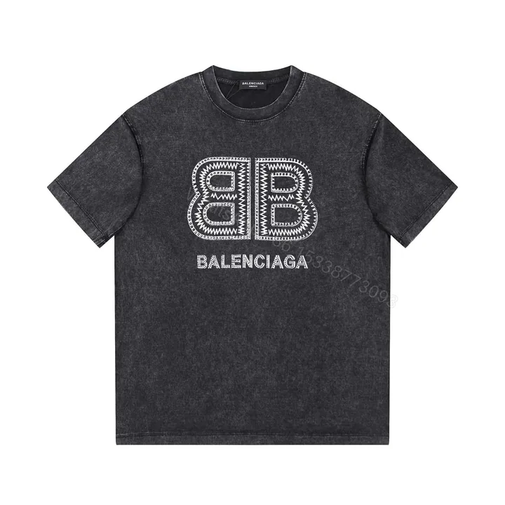 View 1 of Balenciaga 一比一 男款復古水洗BB字母短袖T恤 潮流寬鬆版型