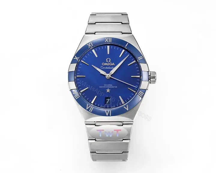View 1 of Omega Constellation 5th Generation Star Series Ceramic Bezel Watch Blue Dial 41MM Stainless Steel Case 8900/8901 Co-Axial Movement