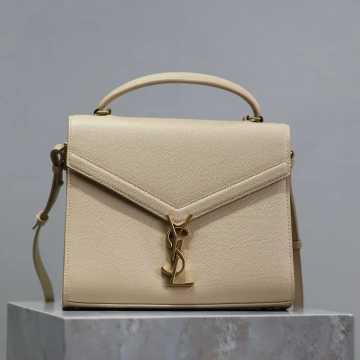 View 1 of YSL CASSANDRA TOP HANDLE BAG MEDIUM IN BEIGE CALFSKIN GOLD HARDWARE
