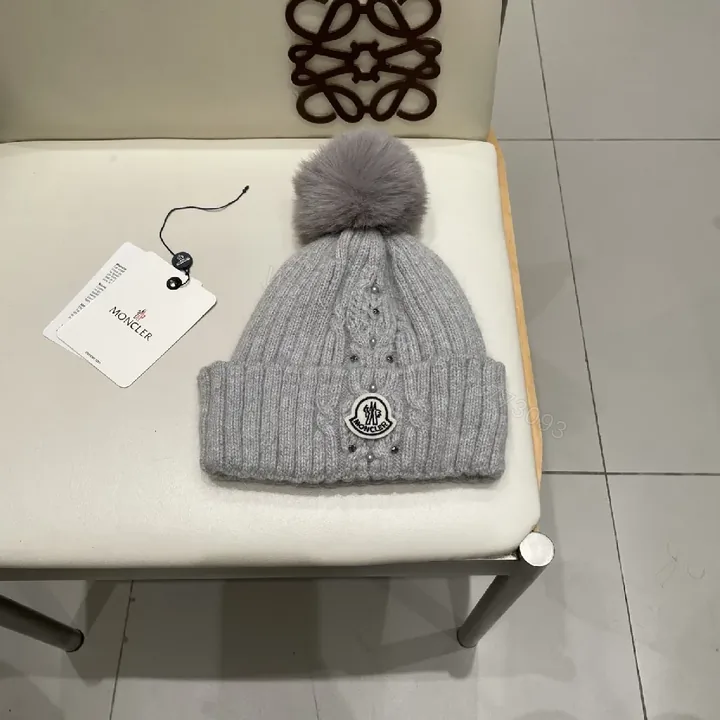 View 1 of Cozy Knit Beanie with Pom Pom—Gray, Acrylic/Wool, Modern Luxe, Plush Warmth, Beanie