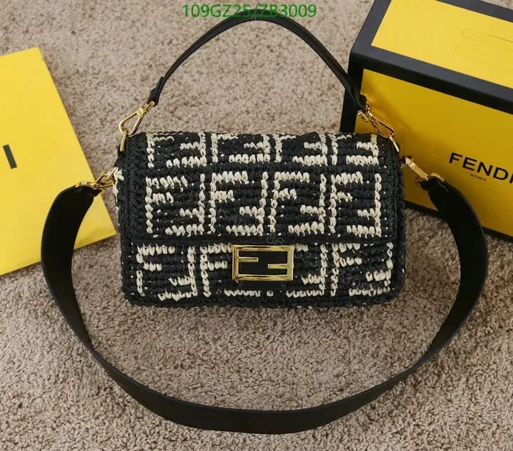 View 1 of Fendi Baguette Black Raffia Bag with Crocheted FF ZB9900