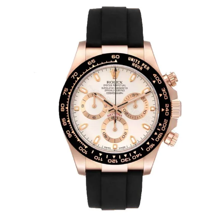 View 1 of Rolex Cosmograph Daytona 116515LN Super Clone: 40mm Everose Gold Oysterflex Black Dial
